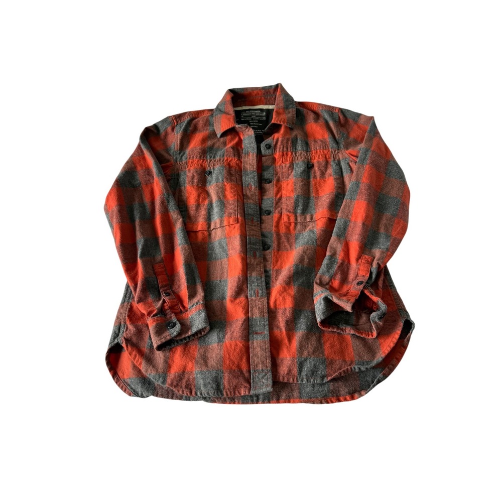 REI Co-op Women Red Gray Buffalo Plaid Organic Cotton Flannel Shirt Small
